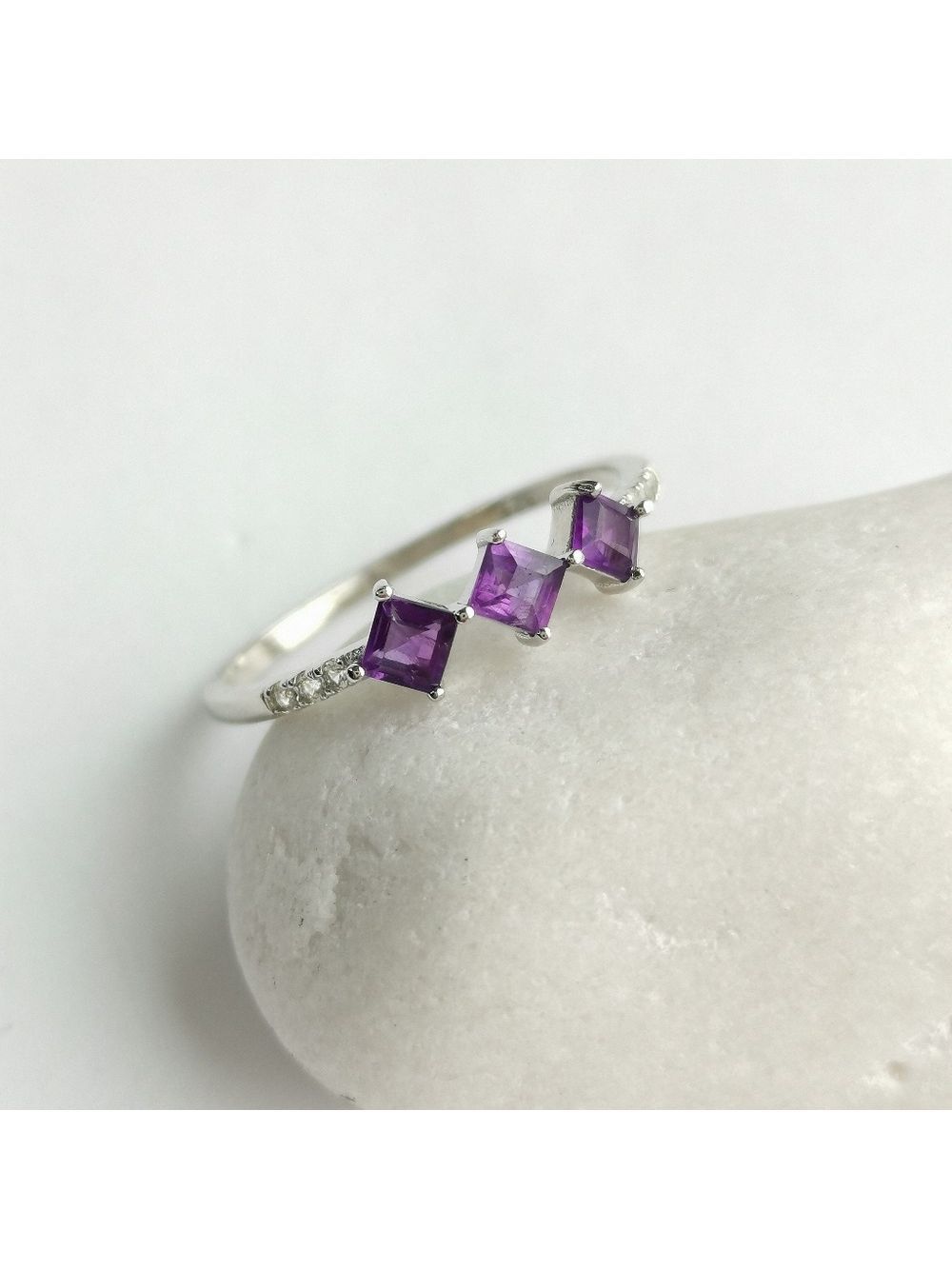 Amethyst Diamond Accent Ring Sterling Silver Size 6 🆕
